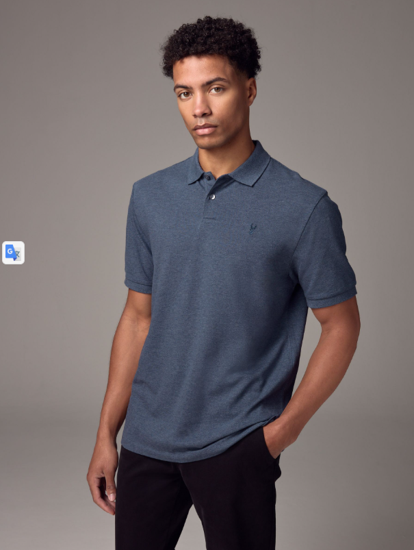 Denim Marl Regular Fit Short Sleeve Pique Polo Shirt