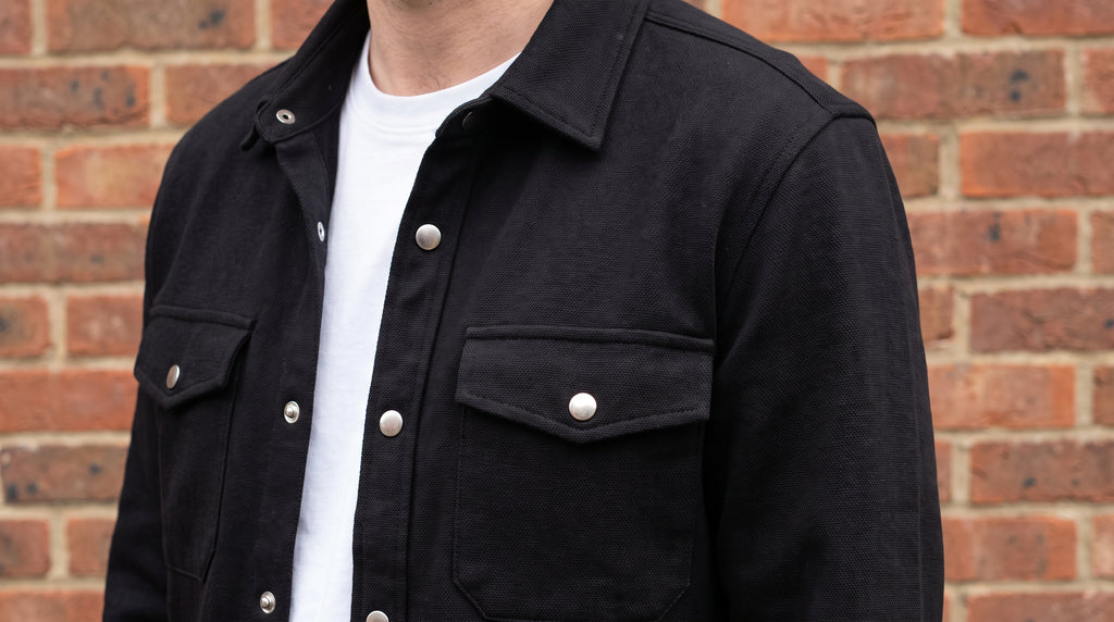 Black Jersey Twill Popper Shacket