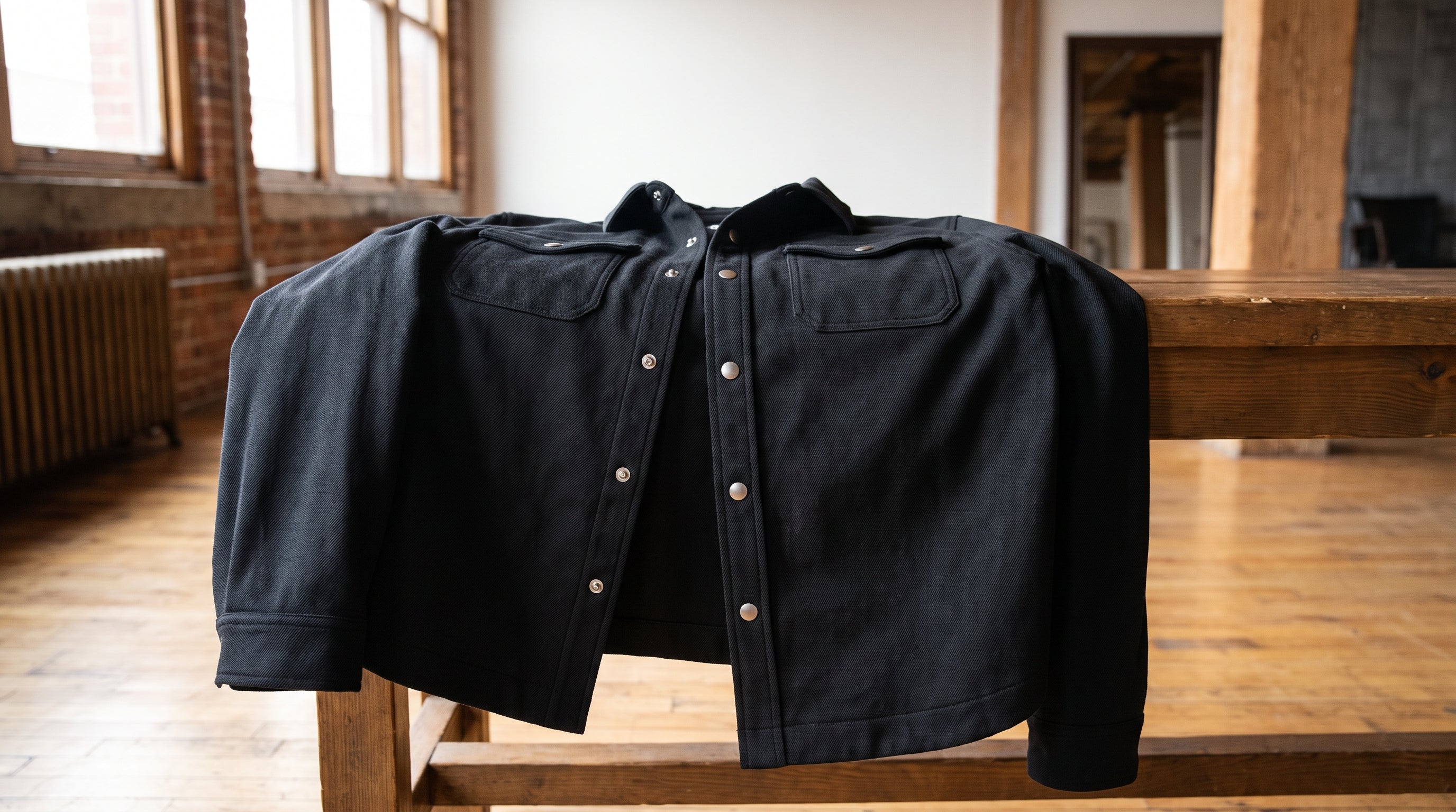 Black Jersey Twill Popper Shacket