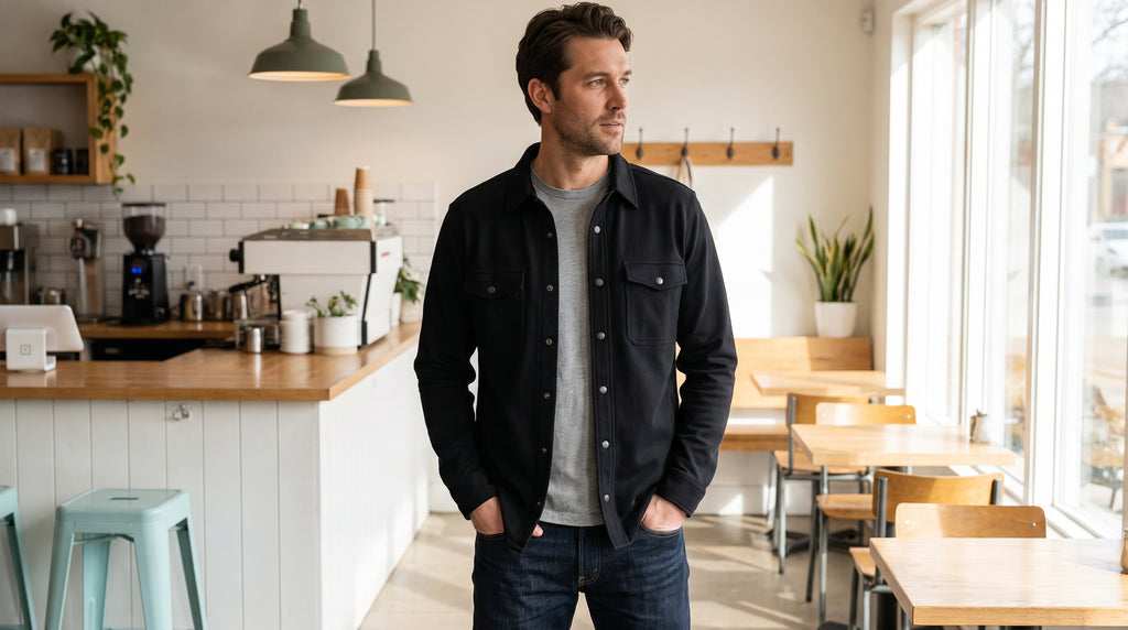 Black Jersey Twill Popper Shacket