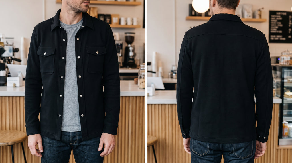 Black Jersey Twill Popper Shacket