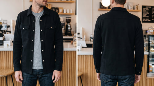 Black Jersey Twill Popper Shacket