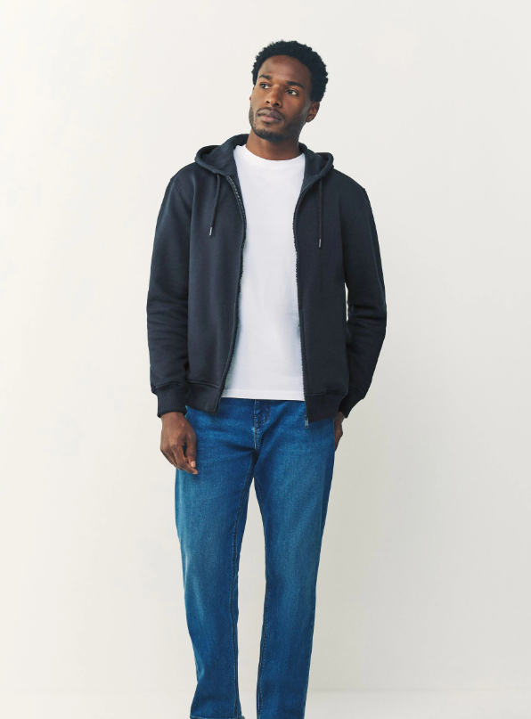 Navy Blue Cotton Rich Heavyweight Jersey Full Zip Hoodie