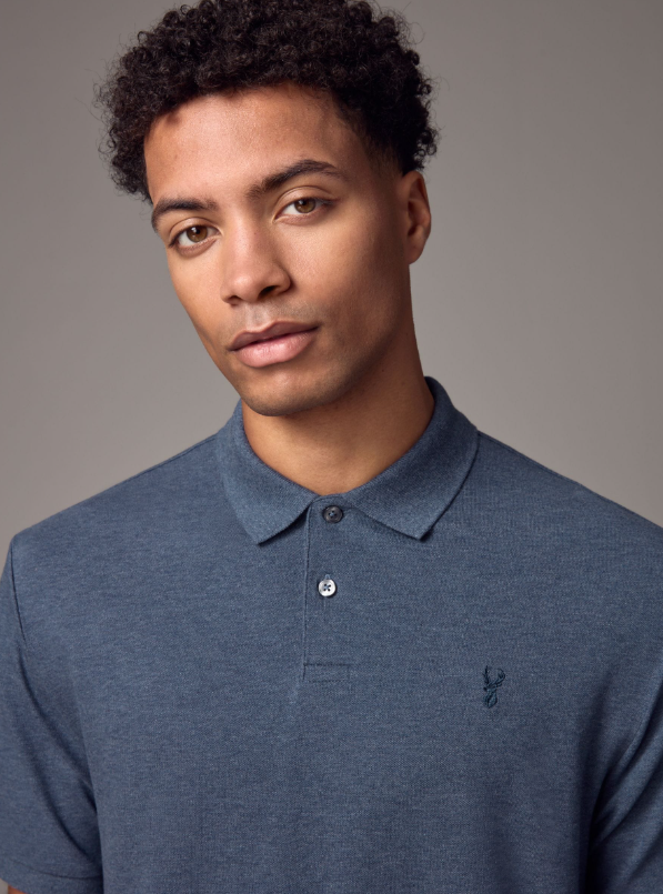 Denim Marl Regular Fit Short Sleeve Pique Polo Shirt