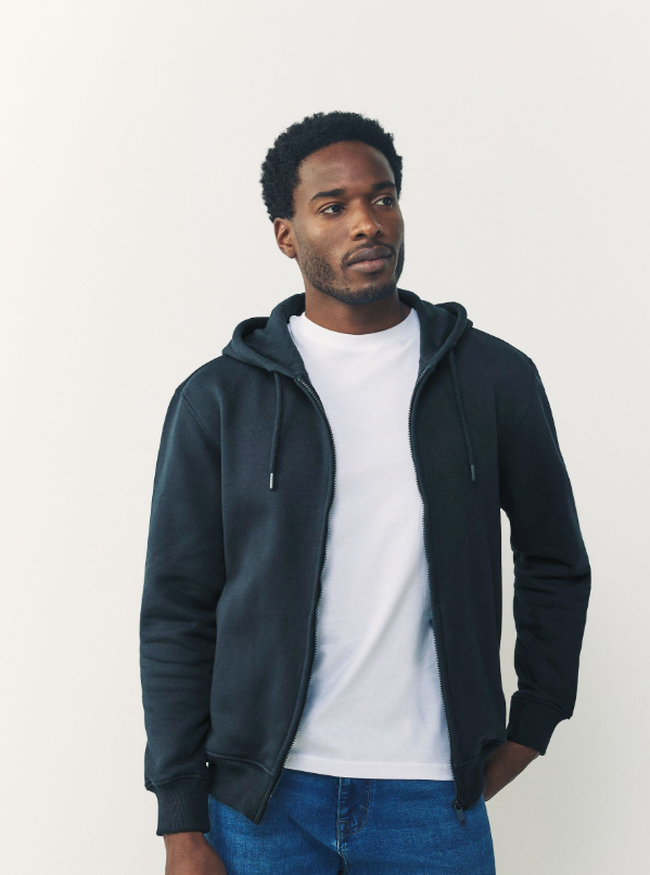 Navy Blue Cotton Rich Heavyweight Jersey Full Zip Hoodie